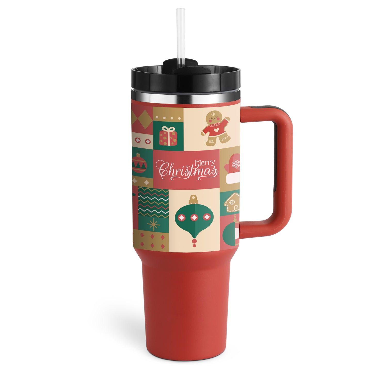 Christmas Thermal Mug Straw Insulation Cup With Handle