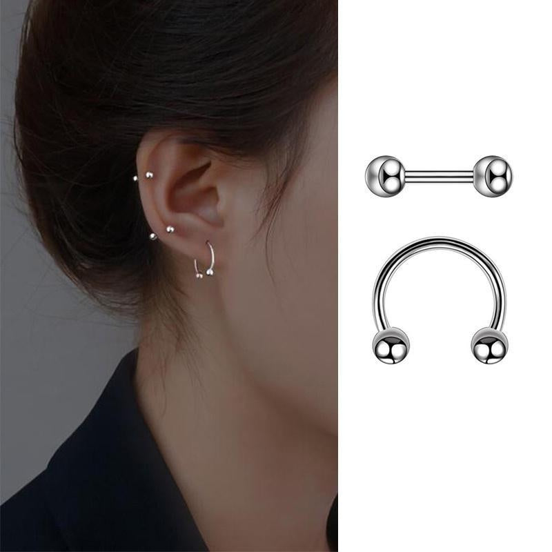 Titanium Steel Double-sided Ball Ear Bone Stud Dumbbell Earrings