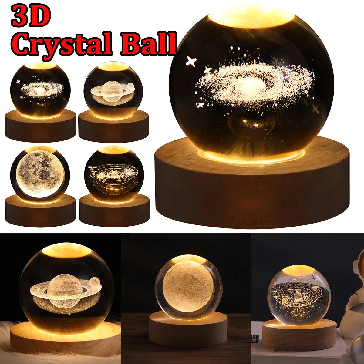 3D Galaxy Crystal Ball Table Lamp