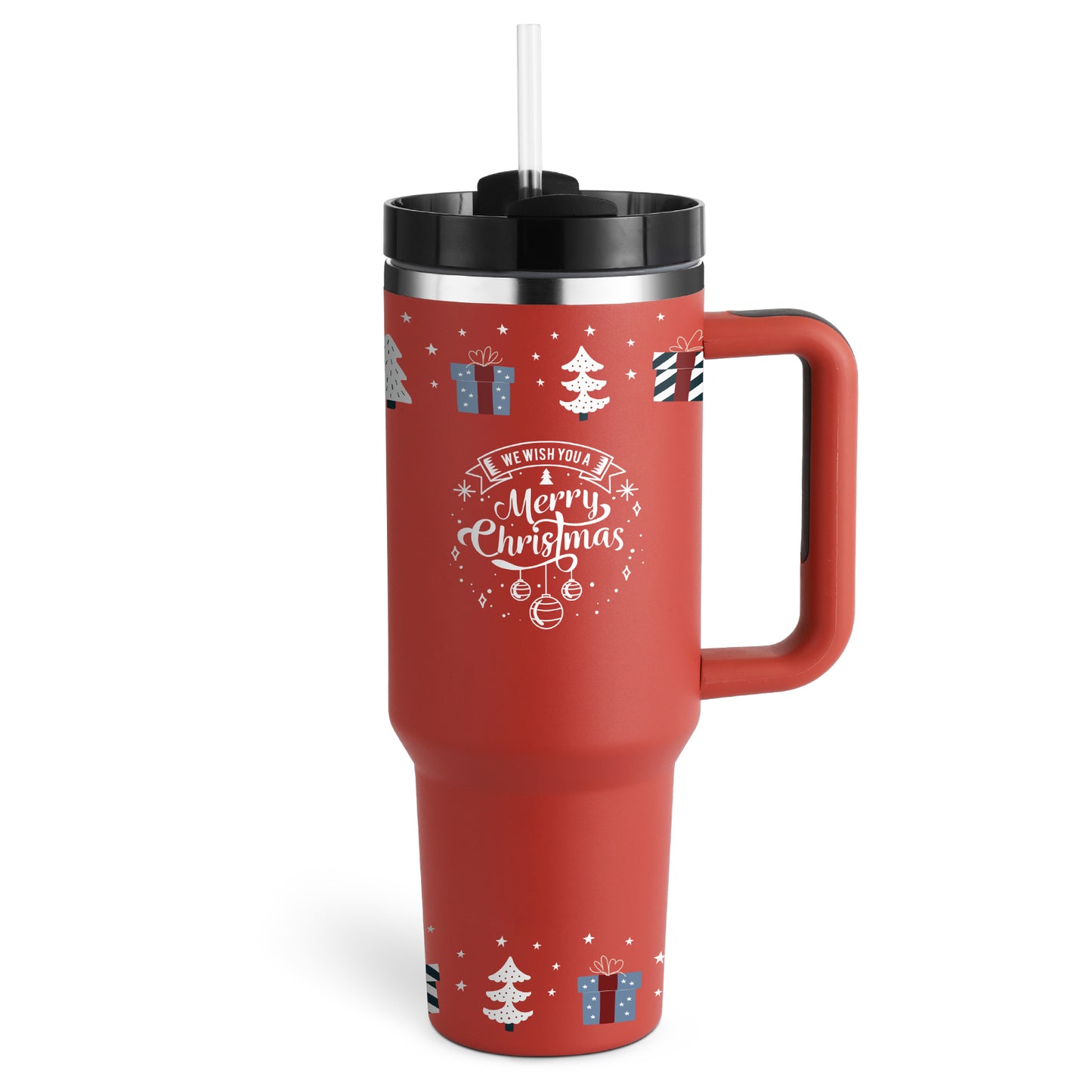 Christmas Thermal Mug Straw Insulation Cup With Handle