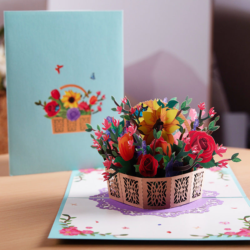 Flower Basket 3D Three-dimensional Greeting Card