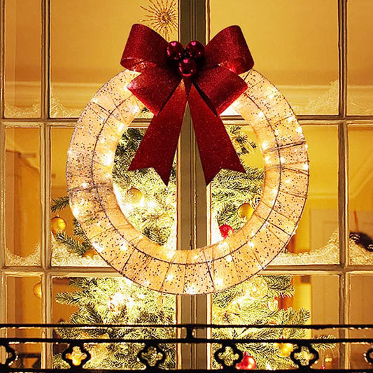 Christmas LED Light With Big Bowknot Front Door Hanging Decor