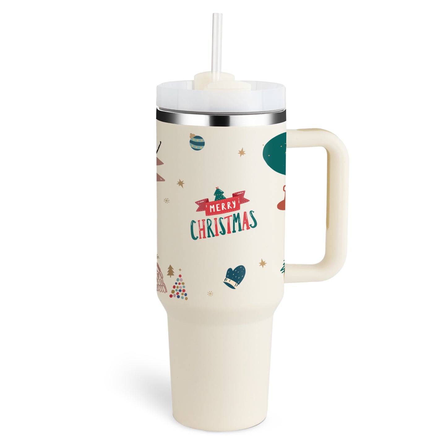 Christmas Thermal Mug Straw Insulation Cup With Handle