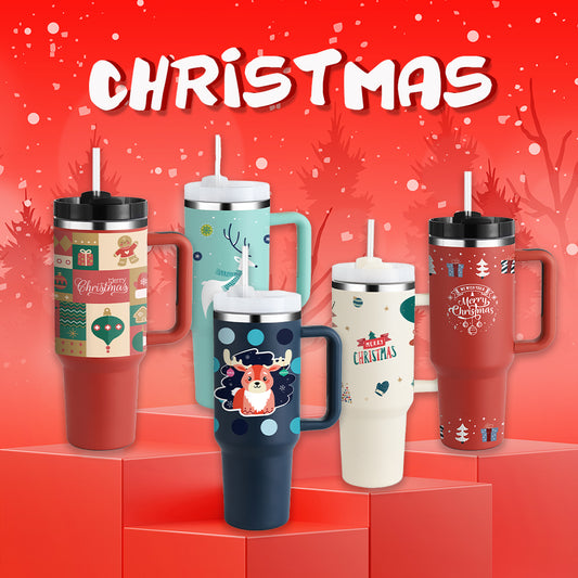 Christmas Thermal Mug Straw Insulation Cup With Handle